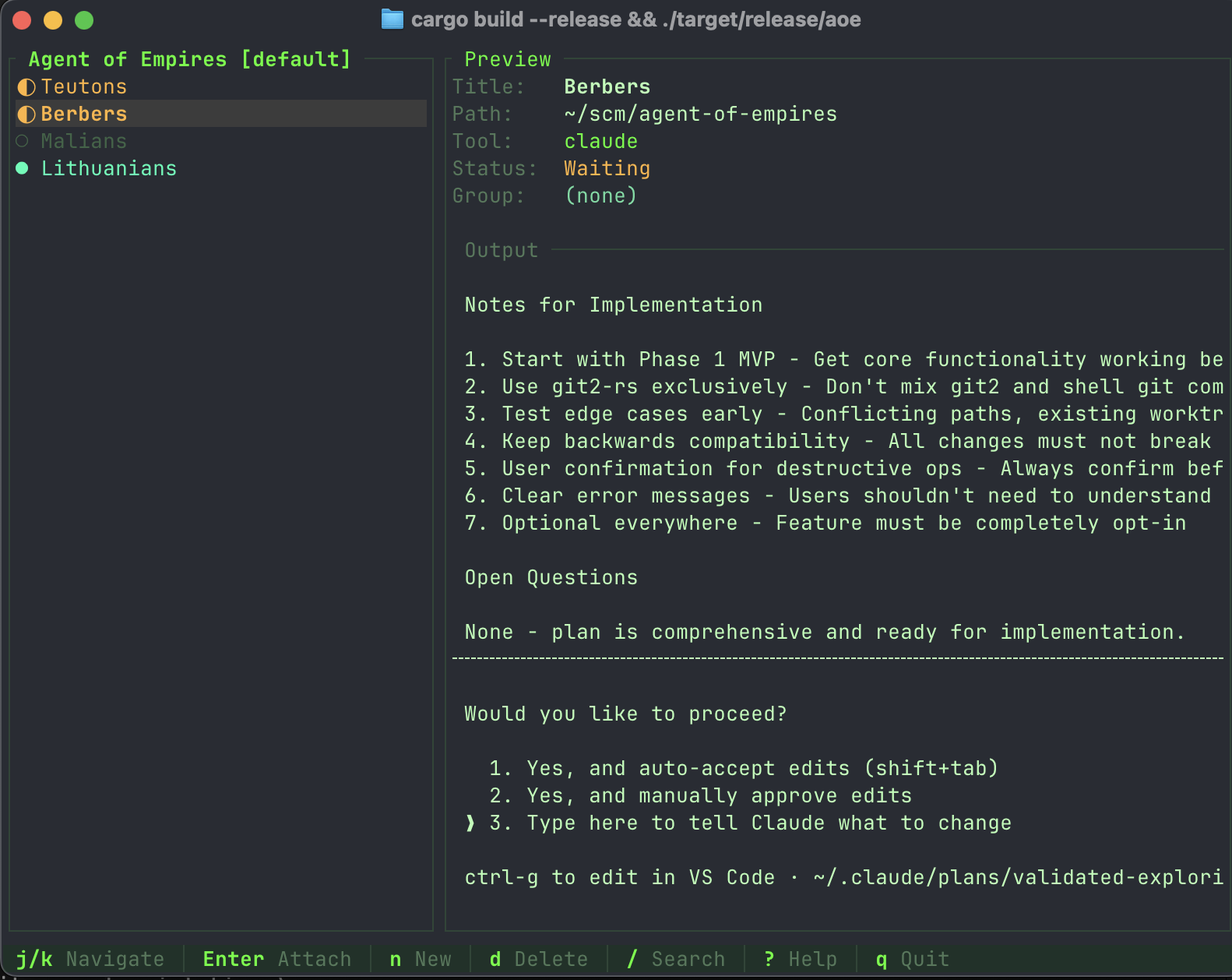 Agent of Empires TUI